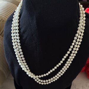 G. Silver Elegant Triple-Strand Faux Pearl Necklace